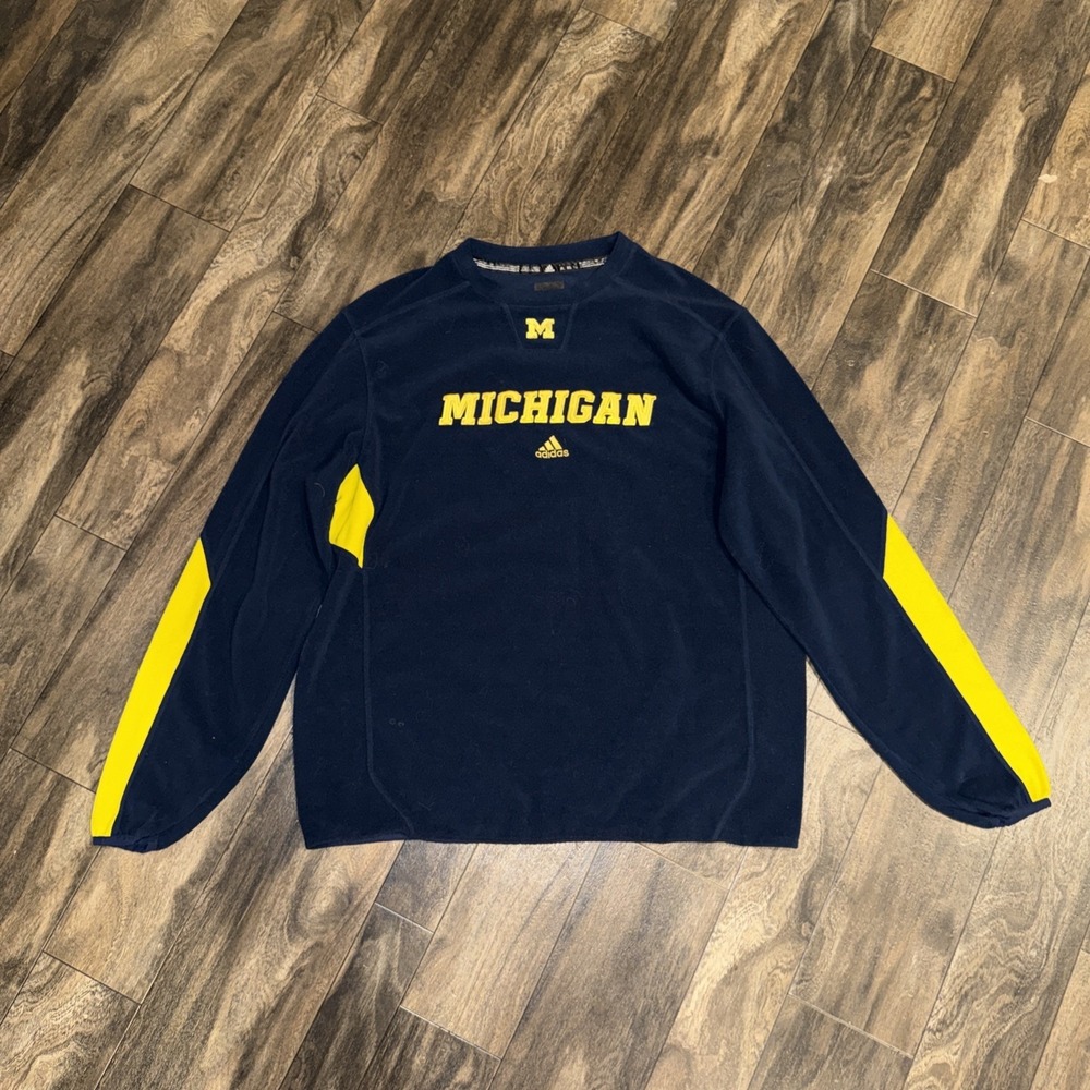 Adidas University Of Michigan Pullover Fleece Crewneck Sweatshirt Men's Size XL‎